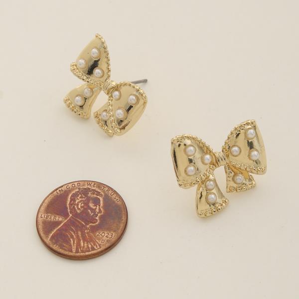 BOW PEARL STUD METAL EARRING