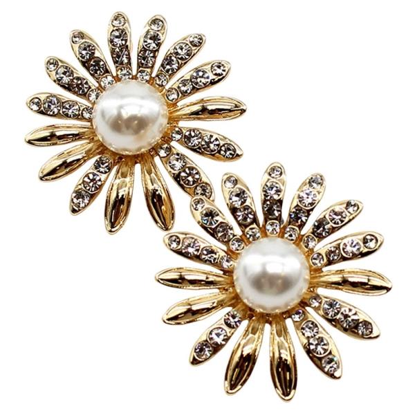 FLOWER PEARL STONE PAVE POST EARRINGS