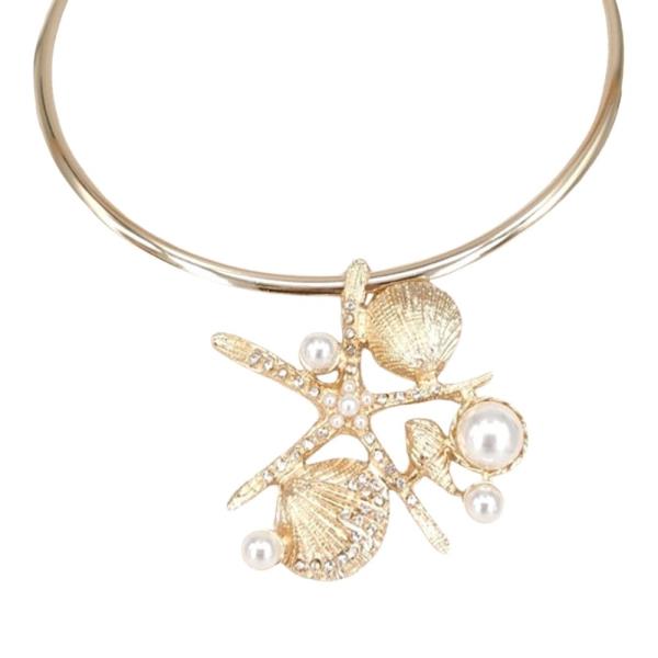 METAL BANGLE SEALIFE SHELL CORAL PENDANT NECKLACE