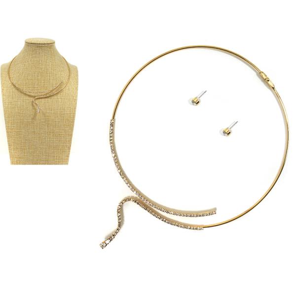 METAL W STONE NECKLACE EARRING SET
