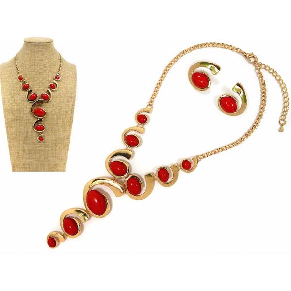 METAL W  ACRYLIC NECKLACE EARRING SET