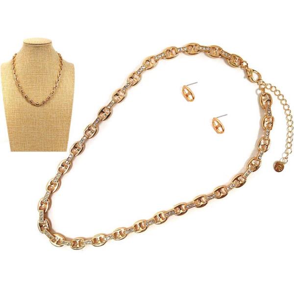 STONE W CHAIN NECKLACE EARRING SET