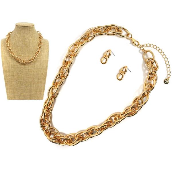 METAL CHAIN NECKLACE EARRING SET