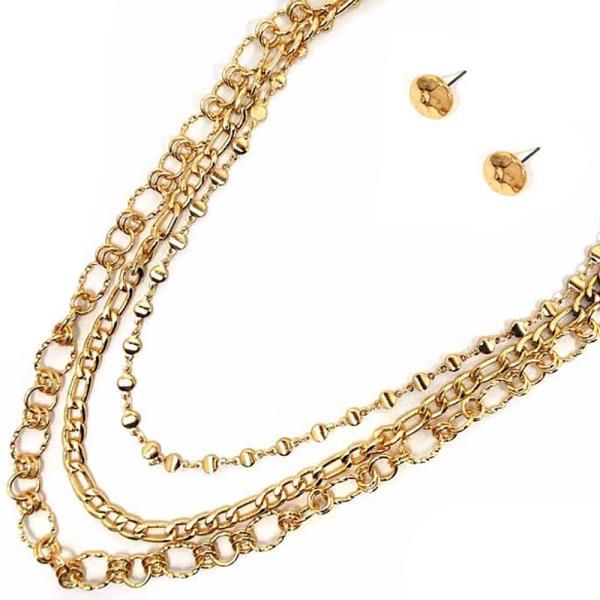 3 LAYER W CHAIN NECKLACE EARRING SET