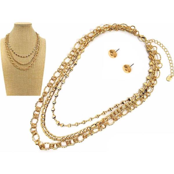 3 LAYER W CHAIN NECKLACE EARRING SET