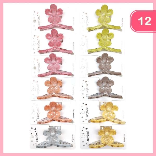 GLITTER FLOWER HAIR CLAW CLIP (12 UNITS)