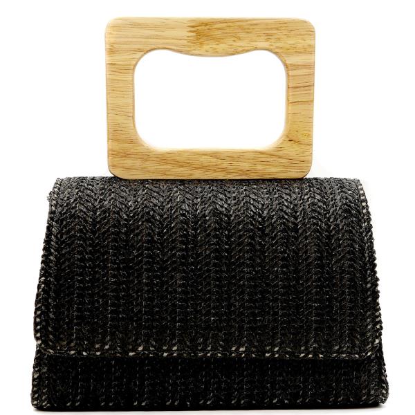 WOVEN STRAW HANDLE EVENING BAG