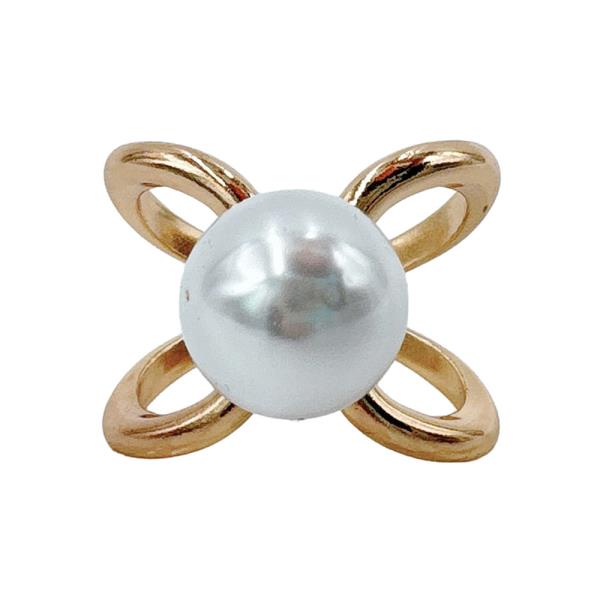 14K GOLD WHITE GOLD DIPPED PEARL CROSS SCARF RING