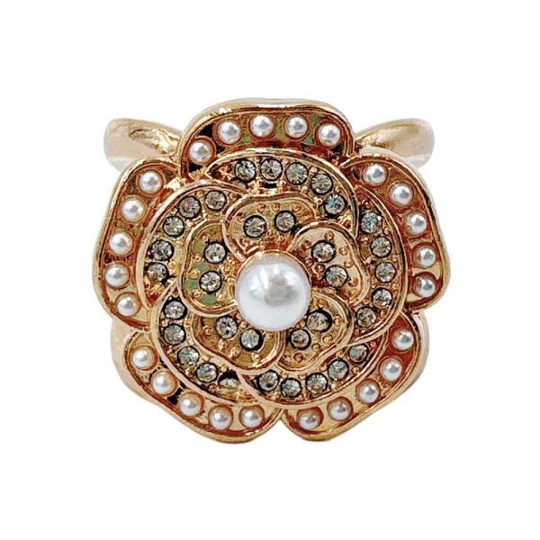 14K GOLD DIPPED FLOWER PAVE SCARF RING