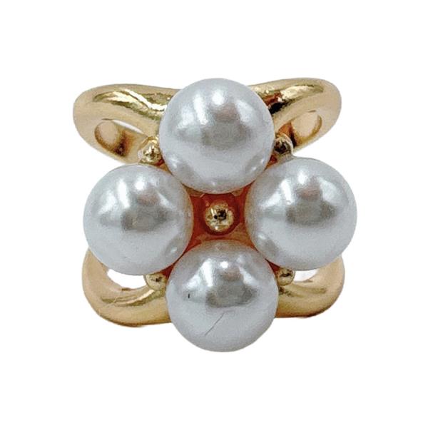 14K GOLD WHITE GOLD DIPPED PEARL CLUSTER SCARF RING