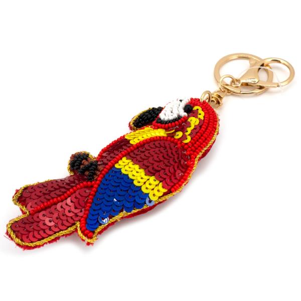 SEED BEAD SEQUIN PARROT BAG CHARM KEYCHAIN