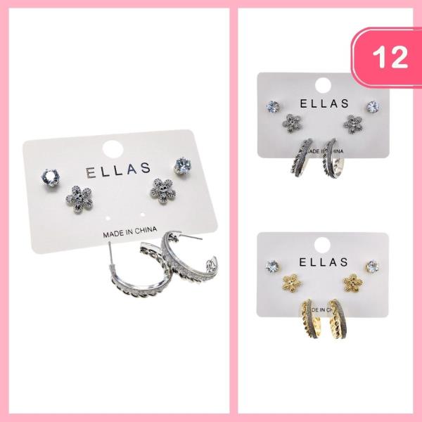 FLOWER POST HOOP EARRINGS SET (12 UNITS)