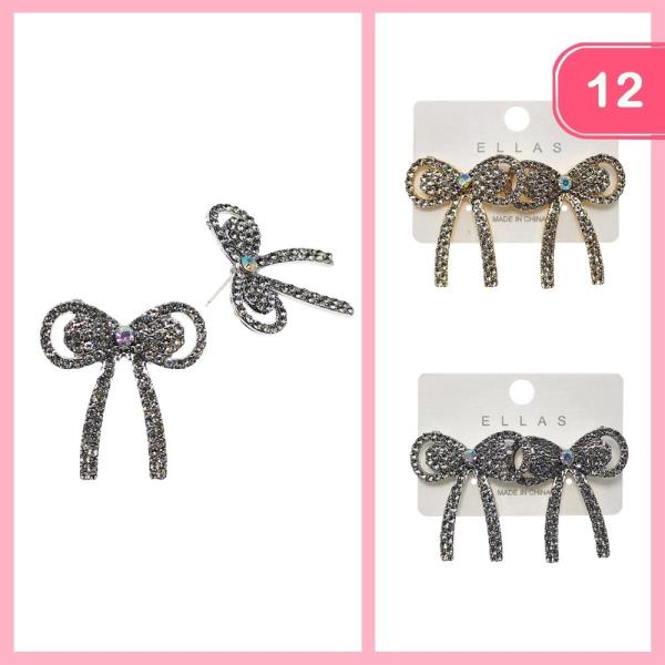 RHINESTONE BOW POST EARRINGS (12 UNITS)
