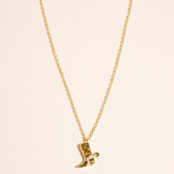 COWBOY BOOTS SHAPED GOLD-DIPPED PENDANT SHORT NECKLACE
