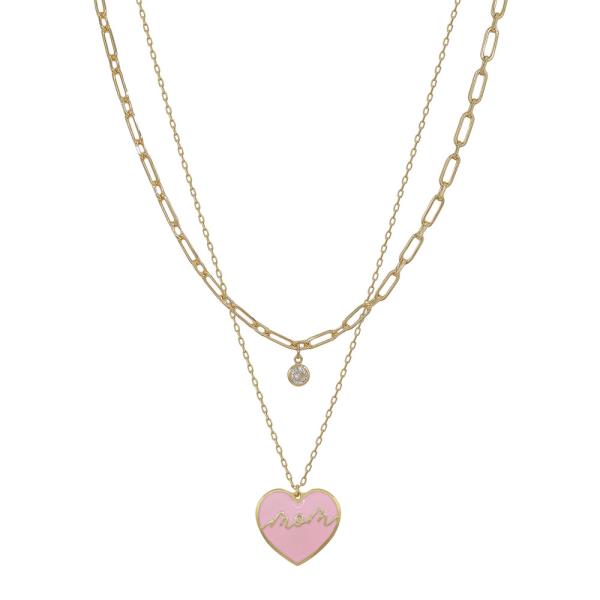 15" 17" 2 LAYERED MOM HEART SHAPE EPOXY PENDANT SHORT NECKLACE