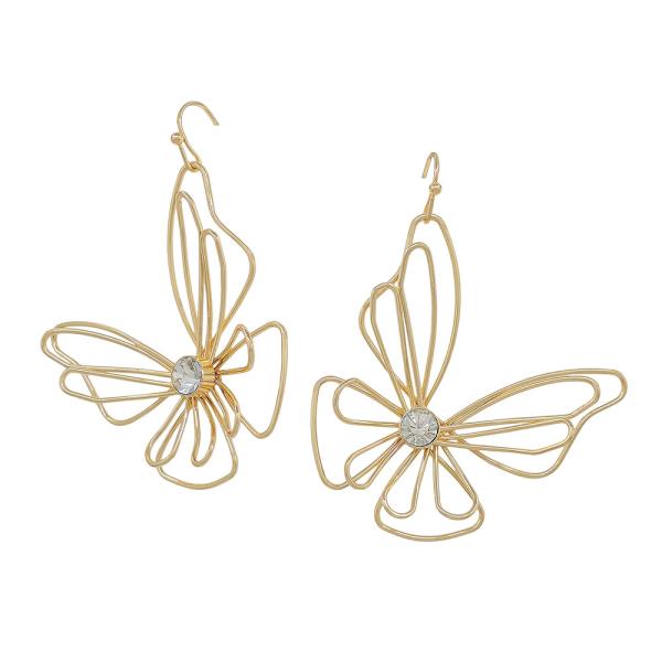 1.5" WIRE BUTTERFLY STONE ACCENT EARRINGS