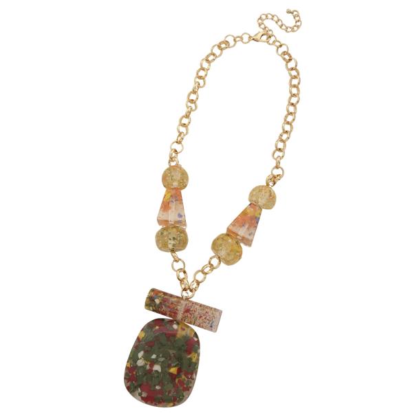 MULTI COLORED SHAPE PENDANT CHAIN LINK NECKLACE EARRING SET