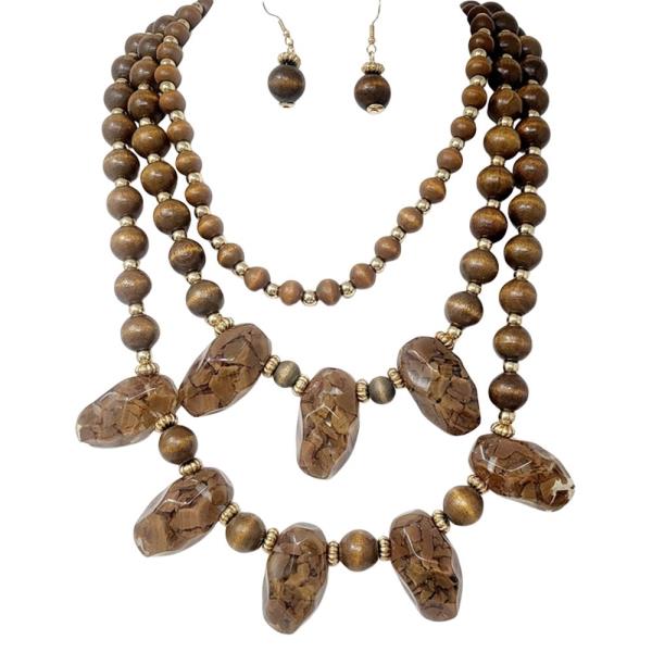 MULTI STRAND LAYERED BEADED STATEMENT NECKLACE EARRING SET