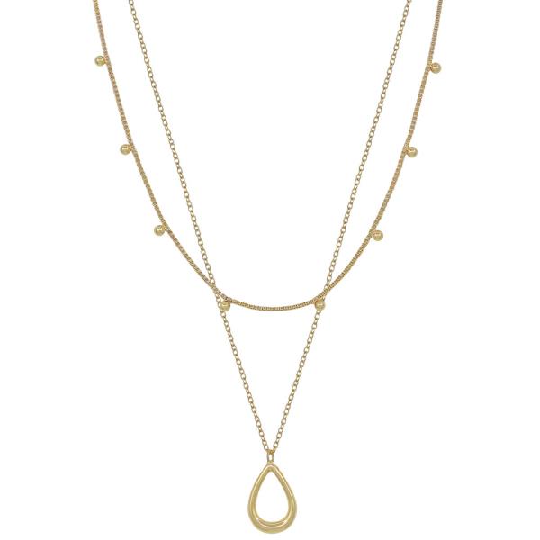 15" 17" 2 LAYERED 2MM BALL CHAIN TEARDROP PENDANT SHORT NECKLACE