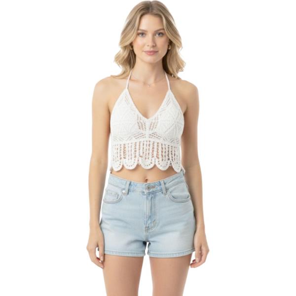 CROCHET LACE TRIM HALTER BRALETTE TOP