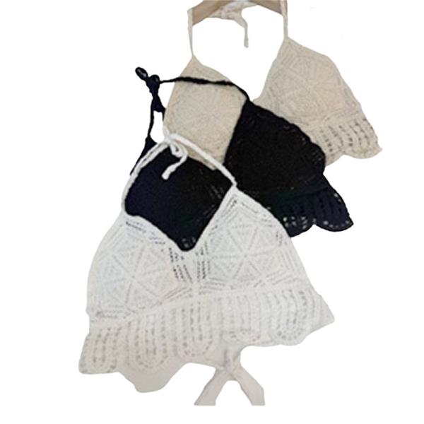 CROCHET LACE TRIM HALTER BRALETTE TOP