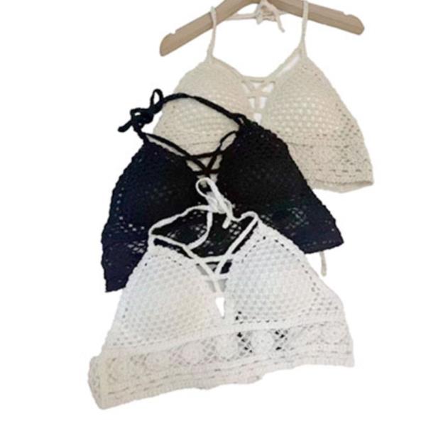 CROCHET LACE UP HALTER CROP TOP