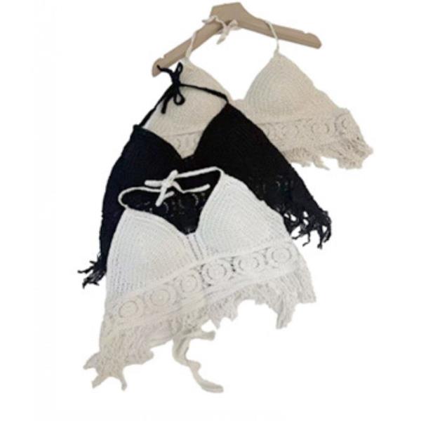 CROCHET FRINGE HALTER CROP TOP