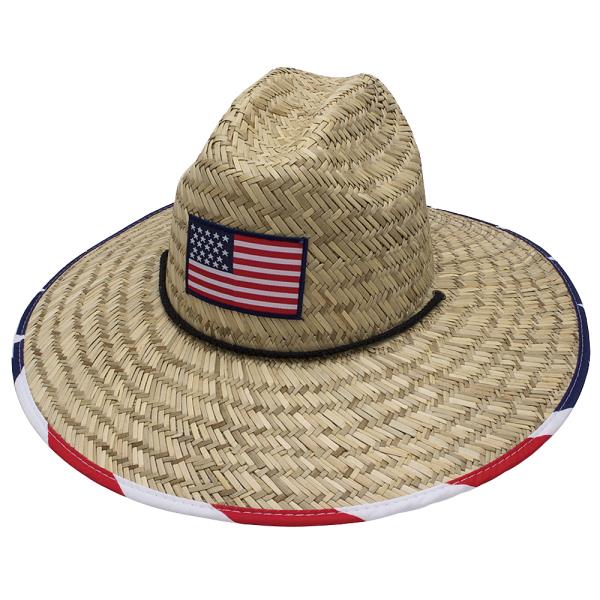 USA FLAG DRAWSTRING STRAW SUN HAT