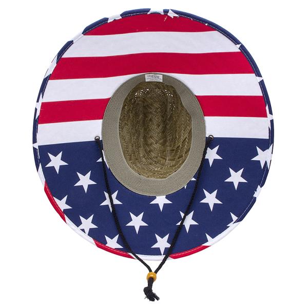 USA FLAG DRAWSTRING STRAW SUN HAT