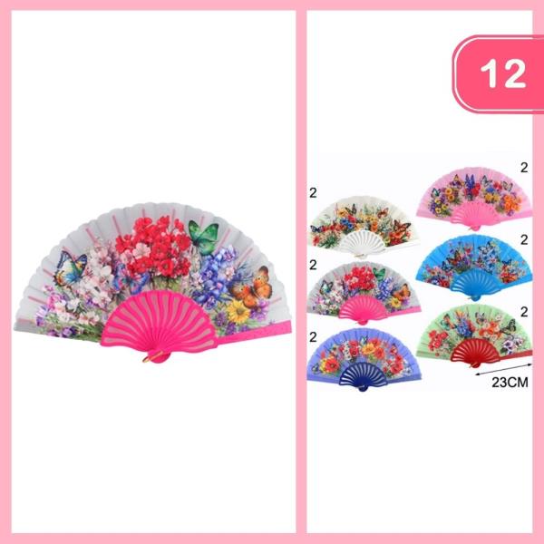 FLOWER BUTTERFLY PRINT HAND FAN (12 UNITS)