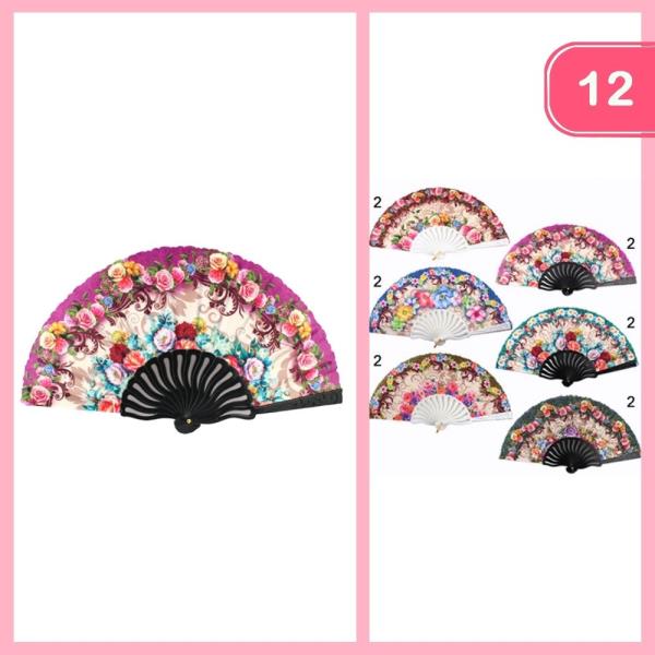 FLOWER PRINT HAND FAN (12 UNITS)