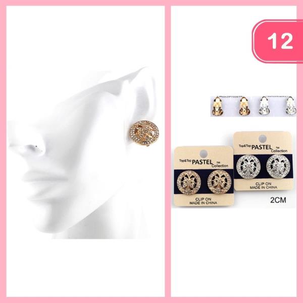 RHINESTONE ROUND CLIP ON EARRING (12 UNITS)