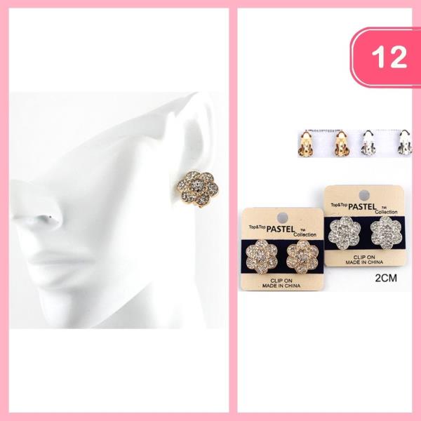 RHINESTONESTONE FLOWER CLIP ON EARRING (12 UNITS)