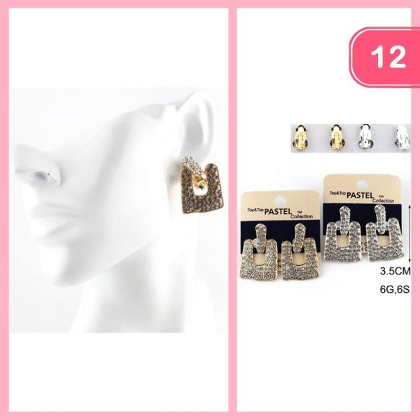 RHINESTONE CLIP ON EARRINGS (12 UNITS)