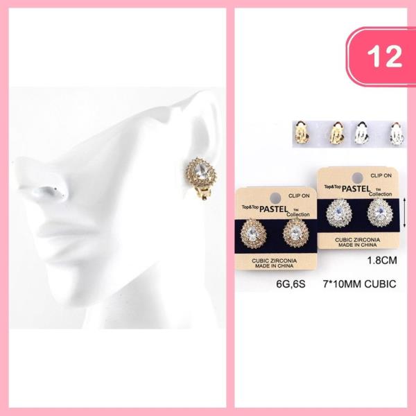 CZ RHINESTONE CLIP ON EARRINGS (12 UNITS)