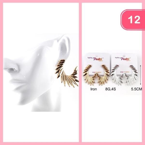SUN LEAF SHAPED POST DANGLE EARRING (12 UNITS)