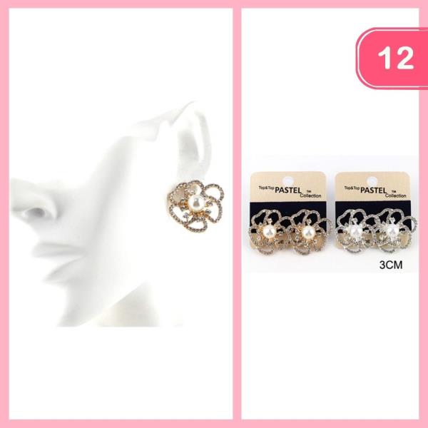 RHINESTONE FLOWER W/ PEARL EARRING (12 UNITS)