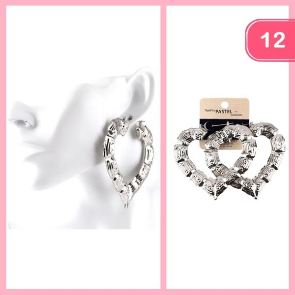 BAMBOO HEART HOOP EARRINGS (12 UNITS)