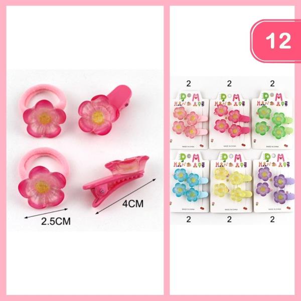 FLOWER CLIP HAIR TIE SET (12 UNITS)