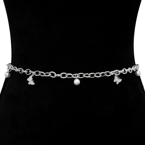 RHINESTONE BUTTERFLY PEARL CHARM CHAIN LINK HOOK BELT