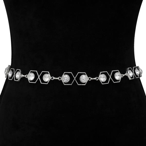 GEOMETRIC SHAPE CRYSTAL DESIGN LINK HOOK BELT
