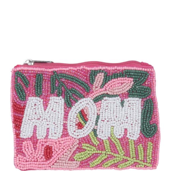 SEED BEAD MOM FLORAL COIN PURSE BAG