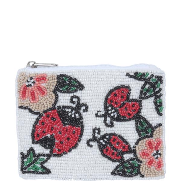 SEED BEAD LADYBUG COIN PURSE BAG