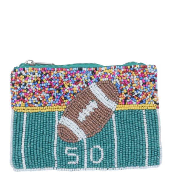 SEED BEAD FOOTBALL FIELD COIN PURSE BAG