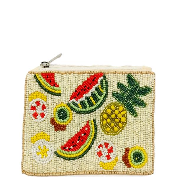 SEED BEAD MIXED TROPICAL FRUIT COIN PURSE BAG