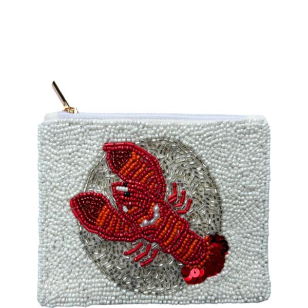 SEED BEAD SEALIFE LOBSTER COIN PURSE BAG