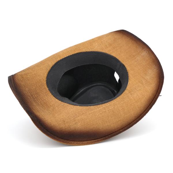 VINTAGE STRAW COWBOY HAT WITH BLUE RIM BULL HEAD CONCHO BAND