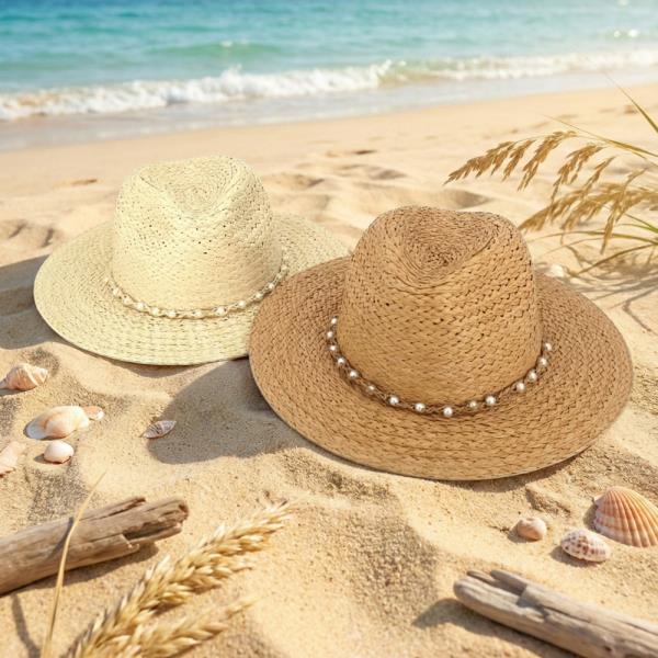 WOVEN PEARL BAND STRAW HAT