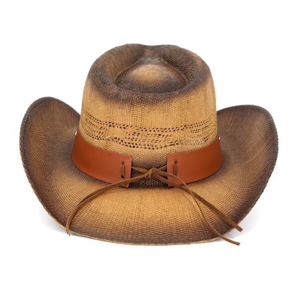 VENTED VINTAGE COWBOY STRAW HAT WITH "THE AZTEC SHIELD" TURQUOISE CONCHO