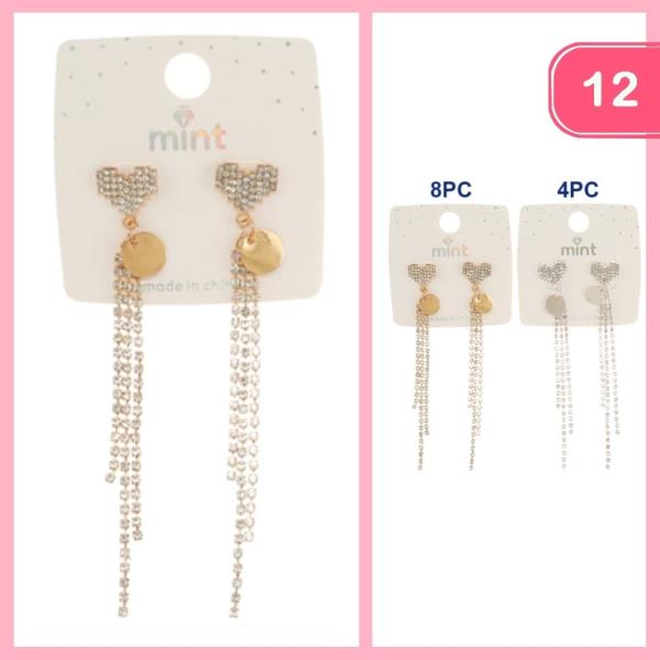 RHINESTONE HEART TASSEL EARRINGS (12 UNITS)